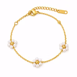 Romantiskt armband med pärlblommor i guldfärg