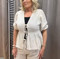 REA - Beige knytblus i linne
