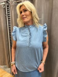 Jeansblus med volangärm