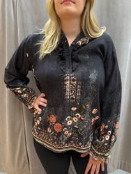 Svart mönstrad romantisk blus