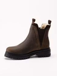 Bruna fodrade chelsea boots i oljad nubuck