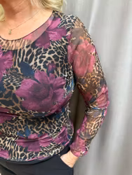 Blommig leomönstrad meshtopp