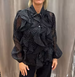 Svart volangblus med strass i chiffong