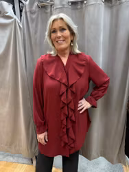 Röd volangtunika med V-ringning