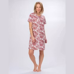 Vinrött blommigt nattlinne med kort ärm