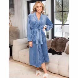 Jeansblå morgonrock i mjuk fleece