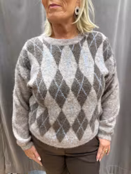 Beige och blå stickad tröja med rutor