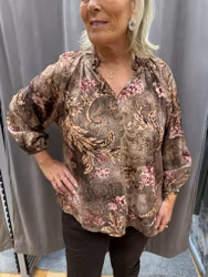 Brun och rosa mönstrad blus