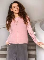 Rosa mesh topp med röda prickar