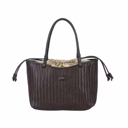 Flätad väska mörkbrun