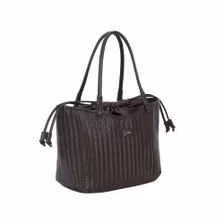 Flätad väska mörkbrun