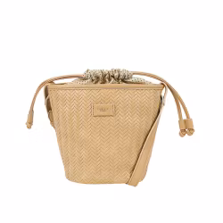 Flätad bucketbag camel