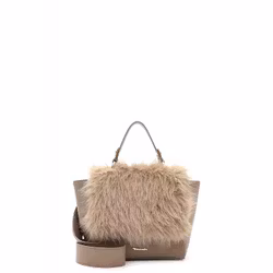 Beige väska med fuskpäls