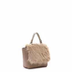 Beige väska med fuskpäls