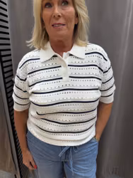 Randig stickad pikétröja med kort ärm