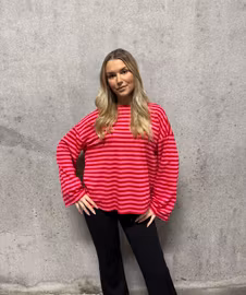 Mjuk randig tröja röd & rosa