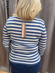 Randig ribbad topp med lång ärm blå/offwhite