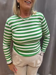 Randig ribbad topp med lång ärm grön/vit