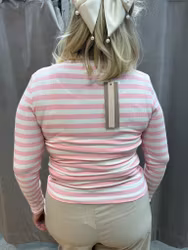 Randig ribbad topp med lång ärm rosa/vit