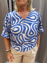 Blå mönstrad blus med puffärm