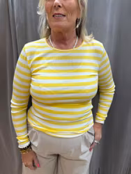 Randig ribbad topp med lång ärm gul/vit