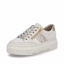 Beige skinn sneakers med metallic detaljer