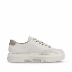 Beige skinn sneakers med metallic detaljer