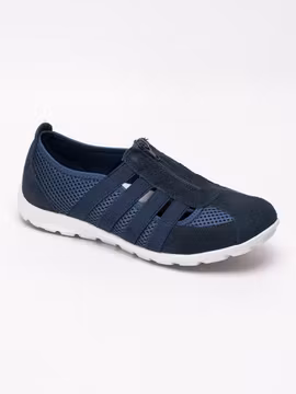 Mörkblå resårskor med dragkedja