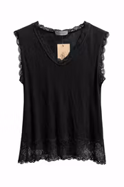 Svart linne med spetskant