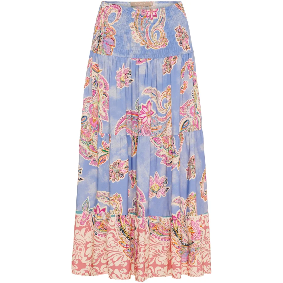 Blå kjol med smock och paisleymönster