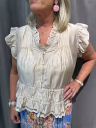 Beige ärmlös blus med spetsdetaljer