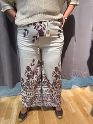 Tunn byxa i linnemix med print - bordeaux