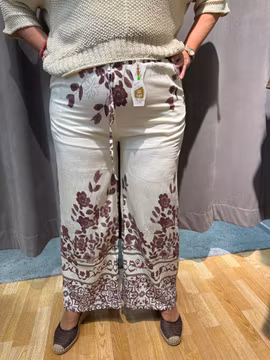 Tunn byxa i linnemix med print - bordeaux