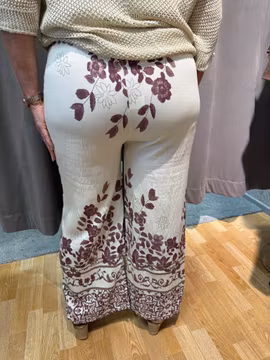 Tunn byxa i linnemix med print - bordeaux