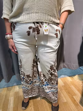 Tunn byxa i linnemix med print - brun