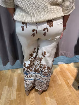 Tunn byxa i linnemix med print - brun