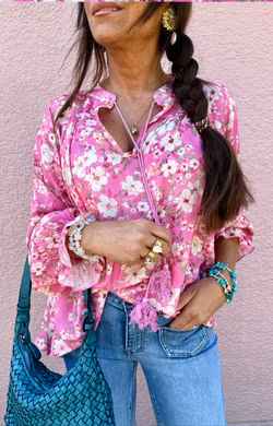 Susanne Bohemisk Blus Cerise Flower