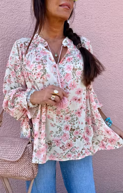 Susanne Bohemisk Blus Offwhite Flower