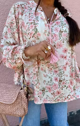 Susanne Bohemisk Blus Offwhite Flower
