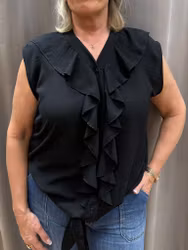 Svart volanglinne med knyt