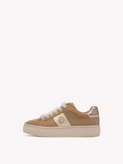 Kamelfärgade sneakers med gulddetaljer