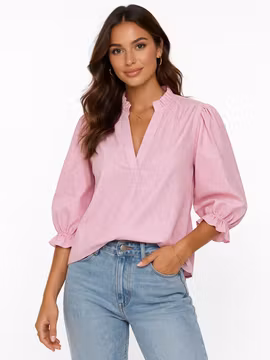 Rosa randig blus med volangdetaljer