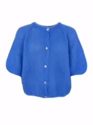 Blå stickad kofta i mohair