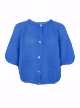 Blå stickad kofta i mohair