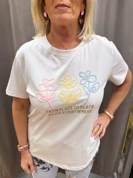 T-shirt med pastell blommor och guld