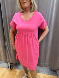 Anette Fuxia cerise linneklänning