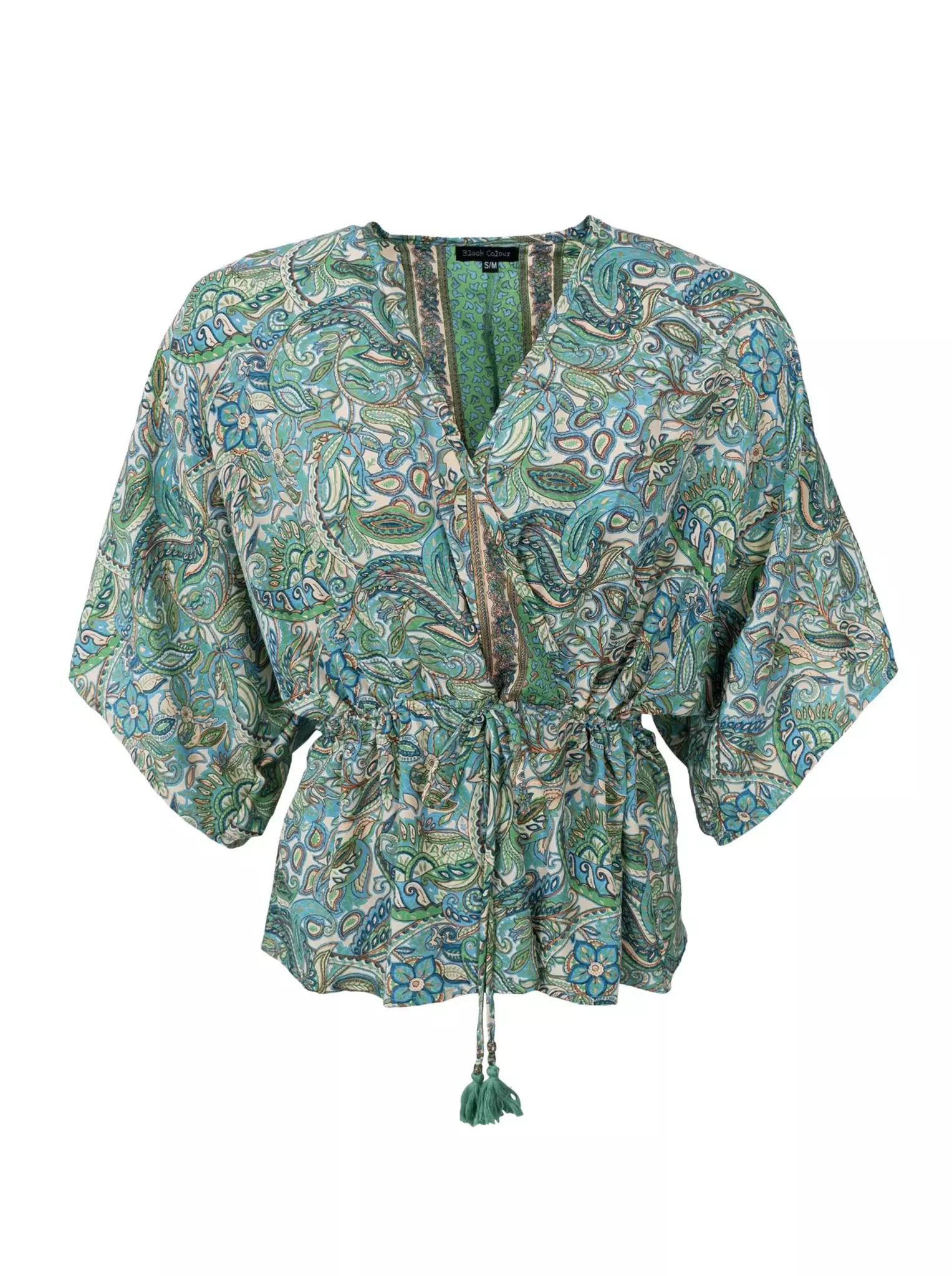 Grön paisleymönstrad blus med knytband