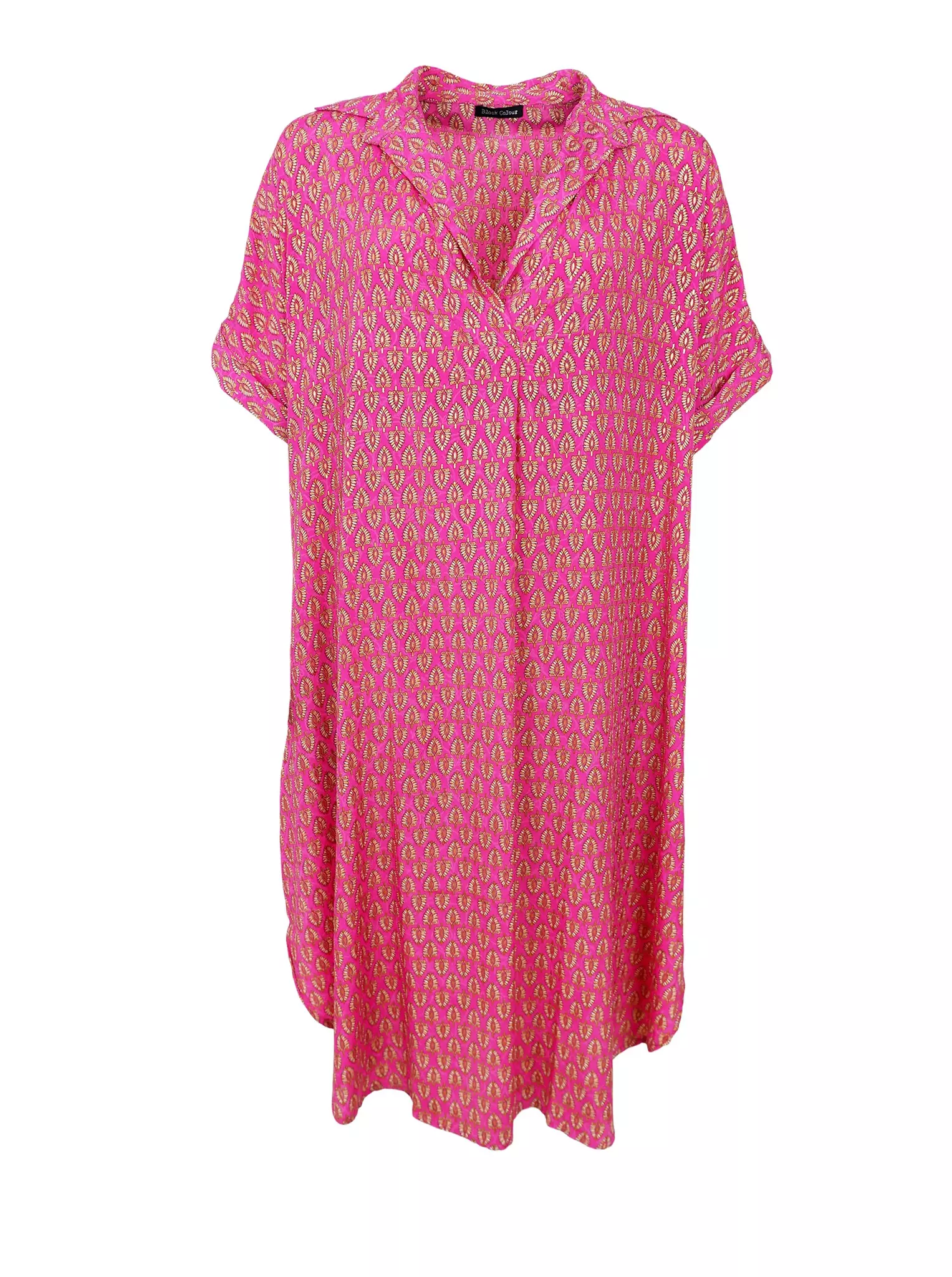 Rosa kaftan med bladmönster