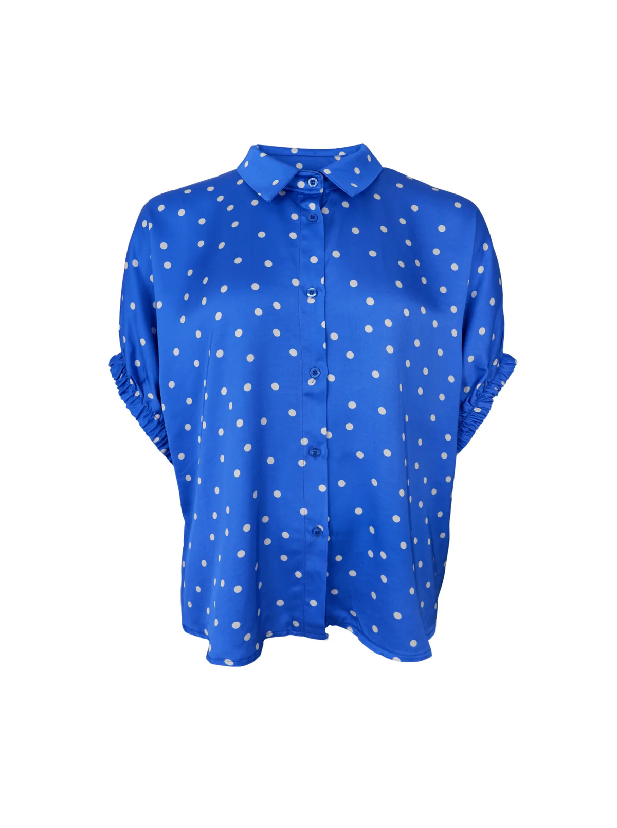 Blå skjortblus med vita prickar