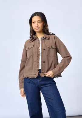 Brun jeansjacka med spetsdetaljer